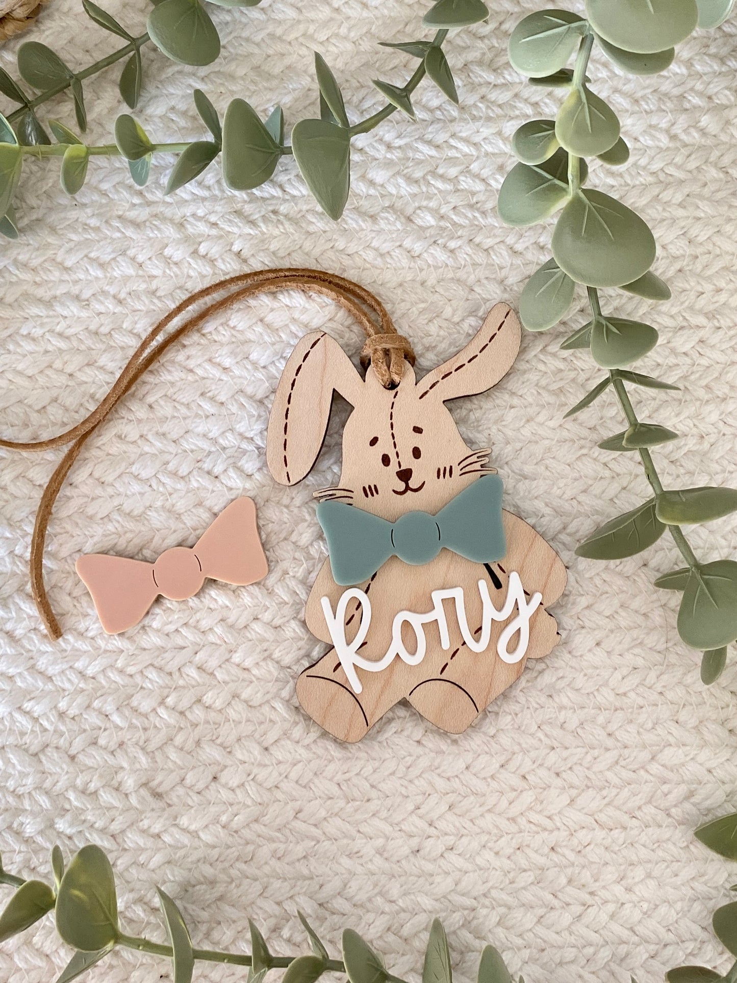 Personalized Stitched Bunny Easter Basket Tag