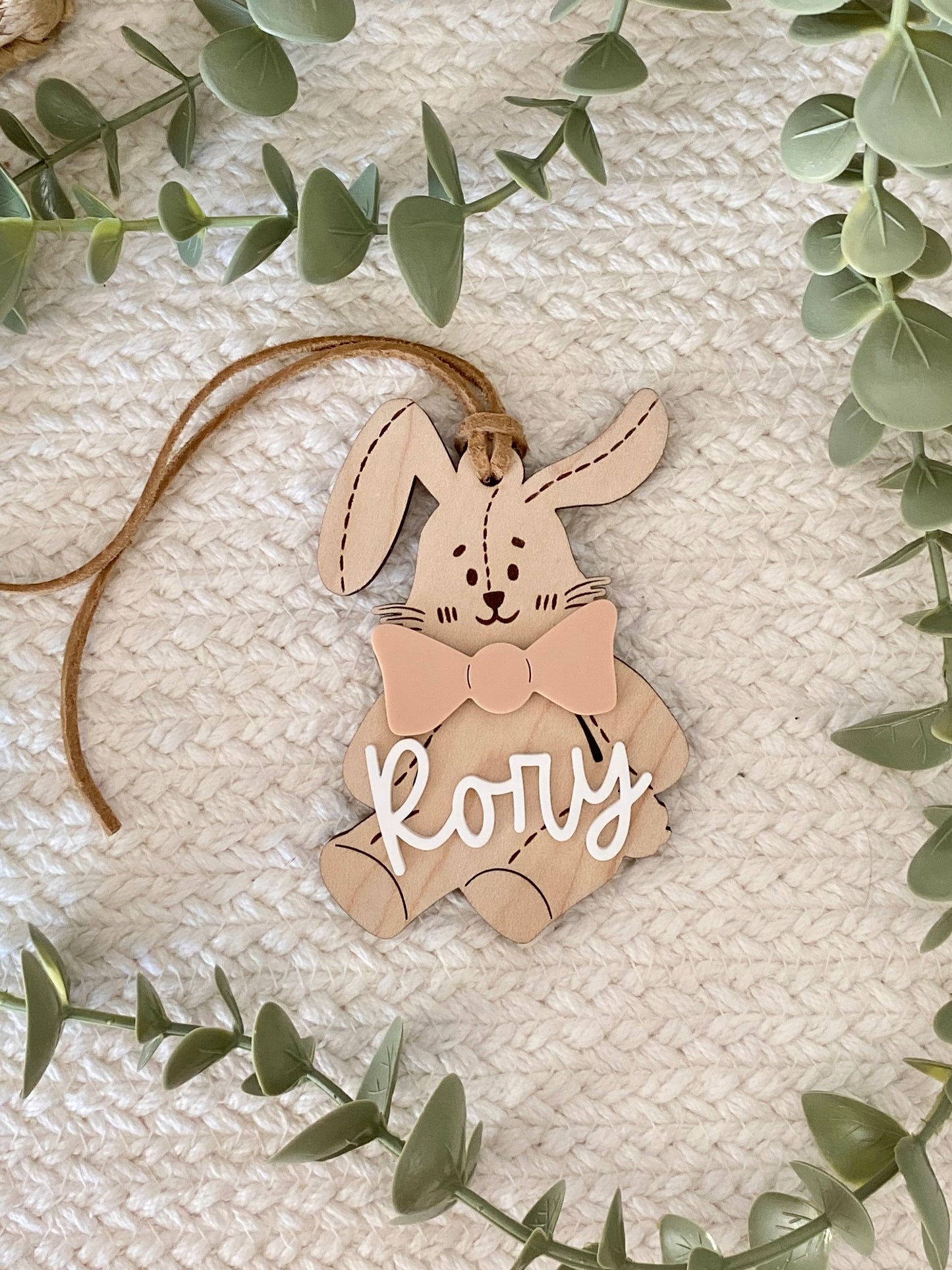 Personalized Stitched Bunny Easter Basket Tag