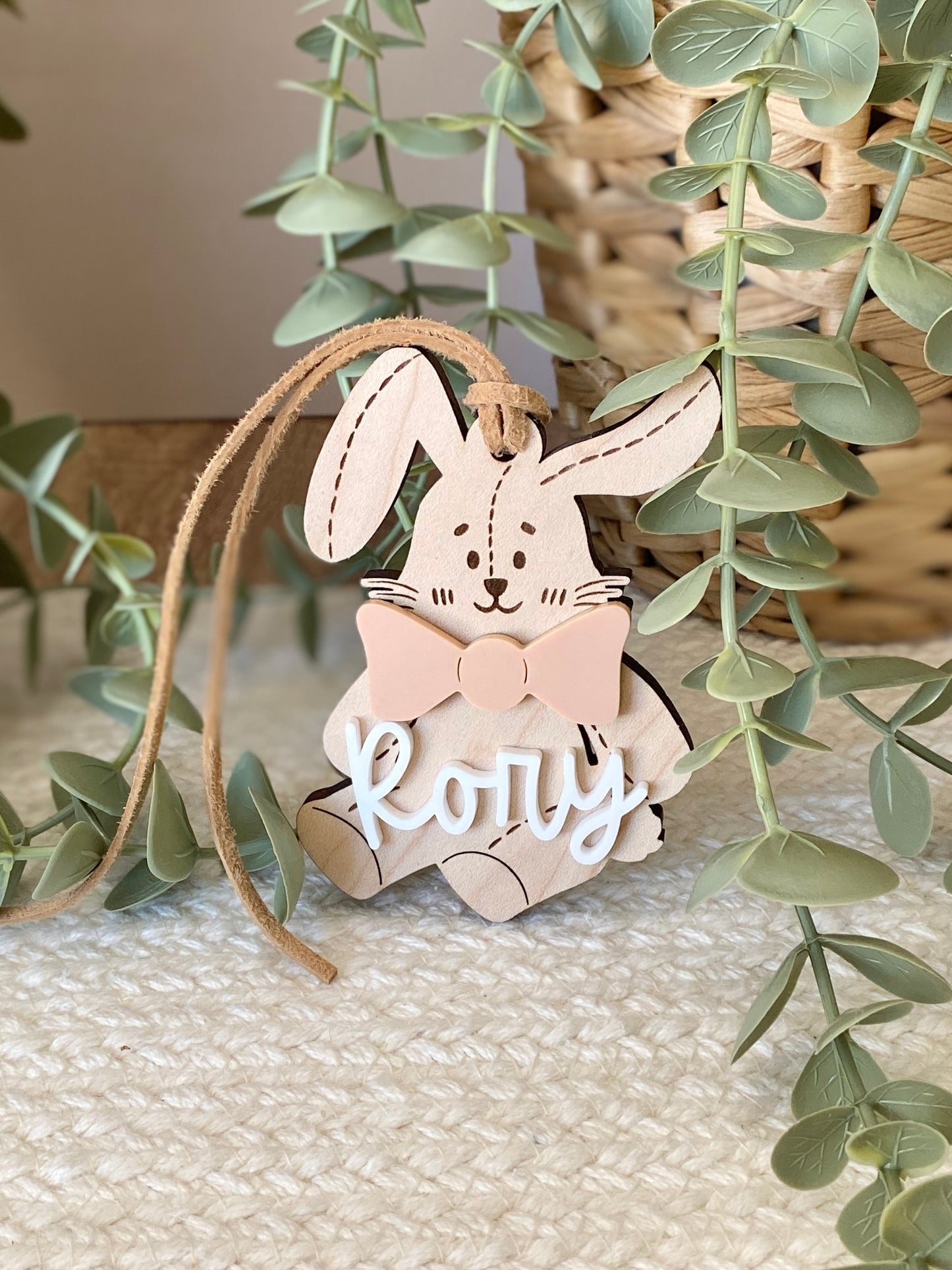 Personalized Stitched Bunny Easter Basket Tag