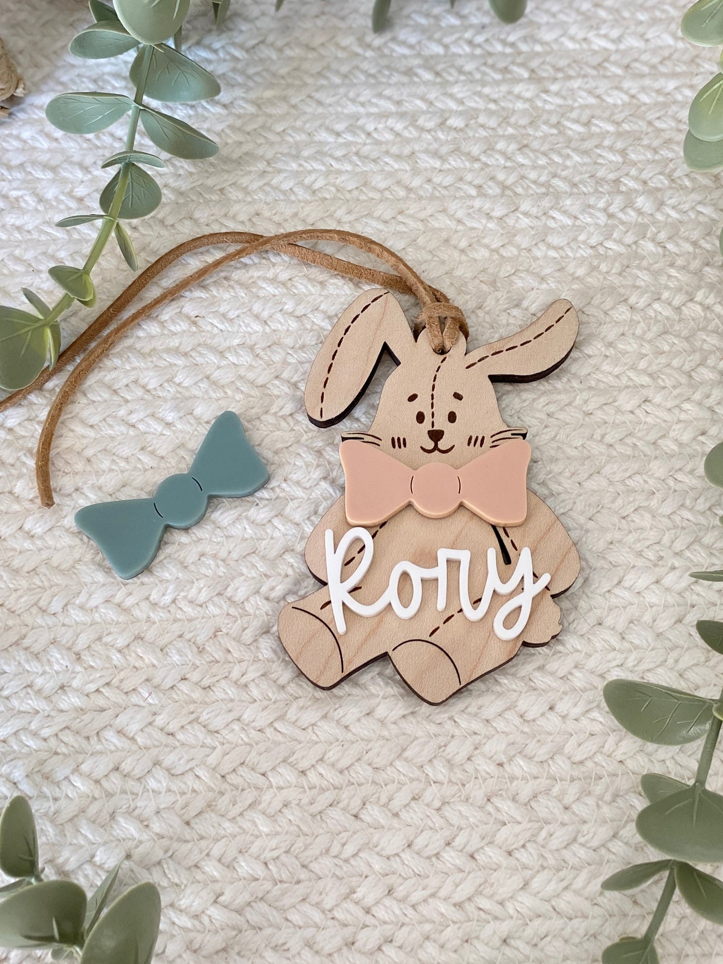 Personalized Stitched Bunny Easter Basket Tag