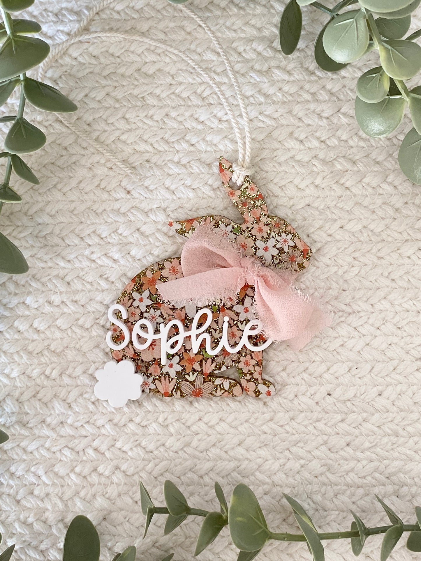 Floral Signature Easter Name Tag | Personalized Bunny, Cross or Scalloped Keepsake