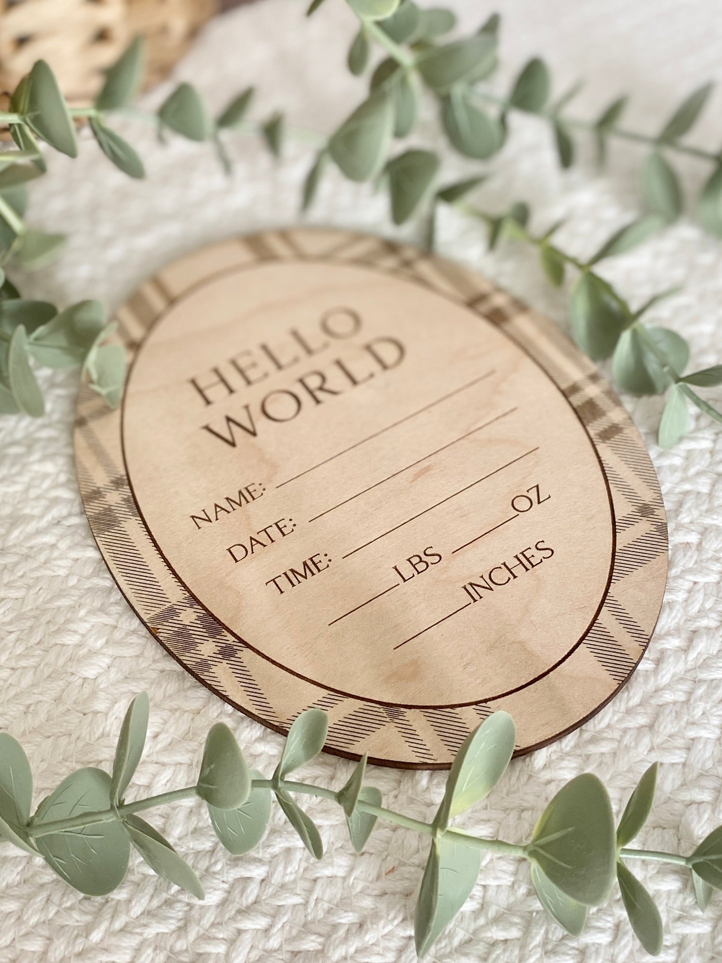 Hello World Plaid Birth Announcement Sign
