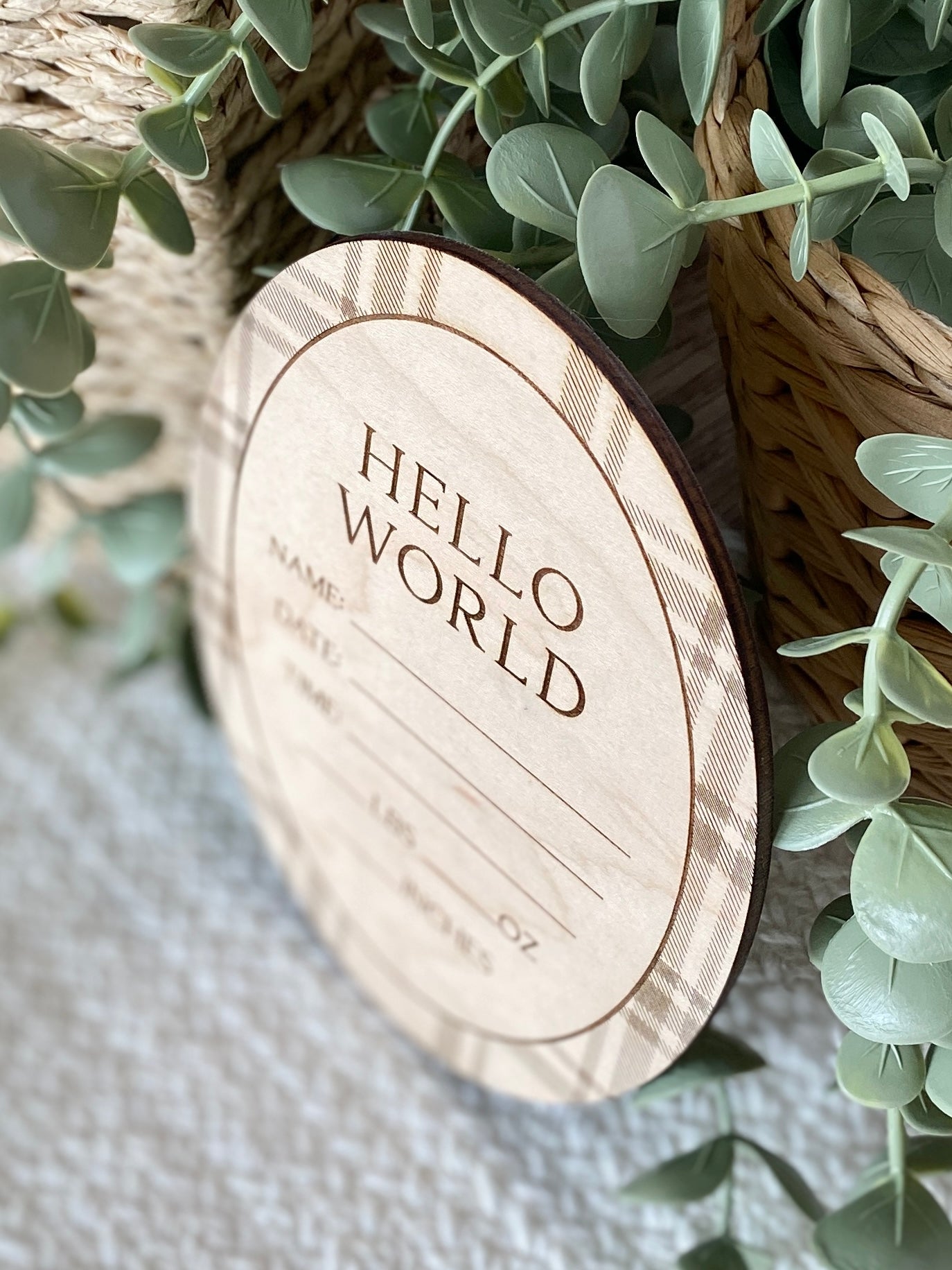 Hello World Plaid Birth Announcement Sign