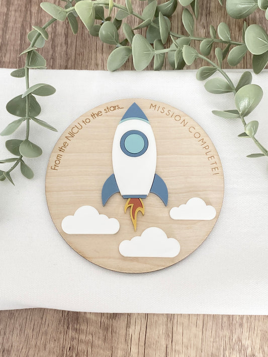 NICU Graduation Keepsake – “From the NICU to the Stars” Rocket Plaque