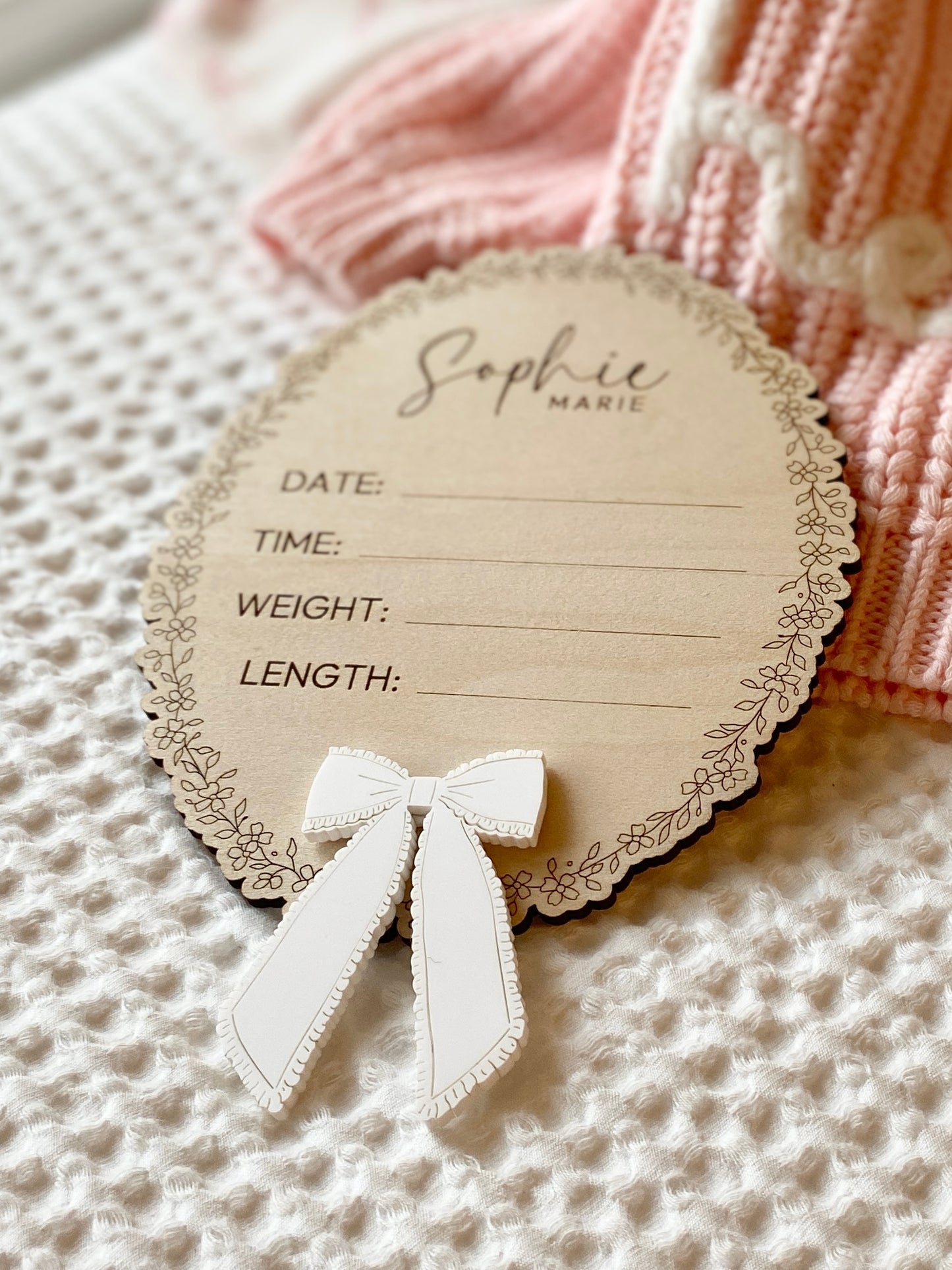 Frilly Bow Baby Birth Announcement Keepsake Plaque