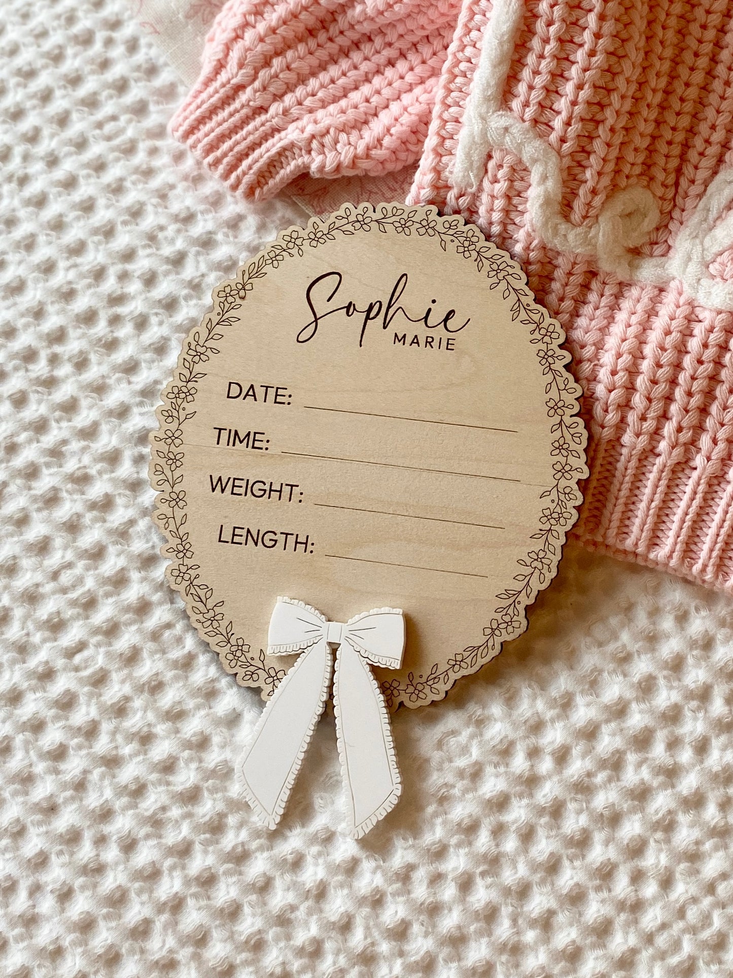 Frilly Bow Baby Birth Announcement Keepsake Plaque