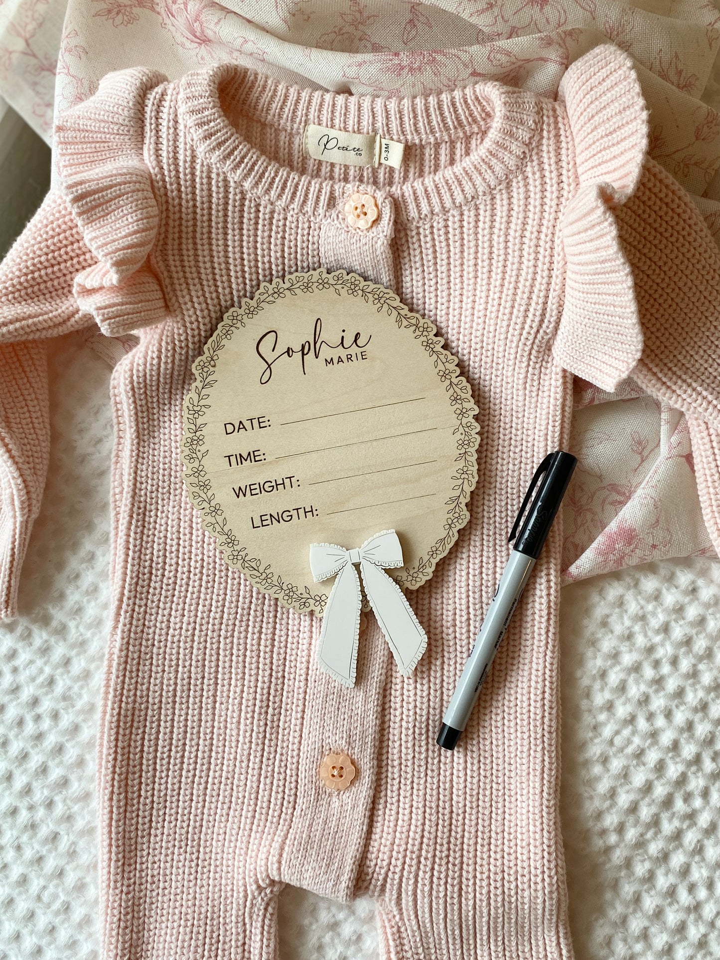 Frilly Bow Baby Birth Announcement Keepsake Plaque