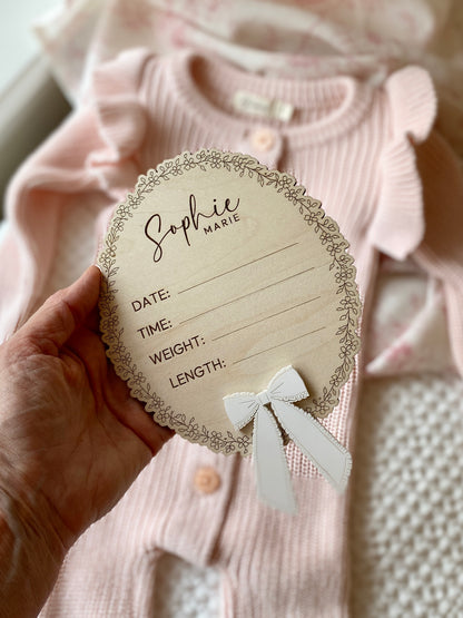 Frilly Bow Baby Birth Announcement Keepsake Plaque