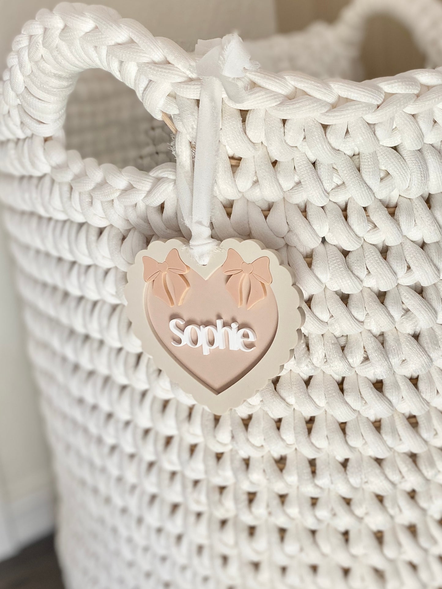 Double Bow Heart Name Ornament/Bag Tag
