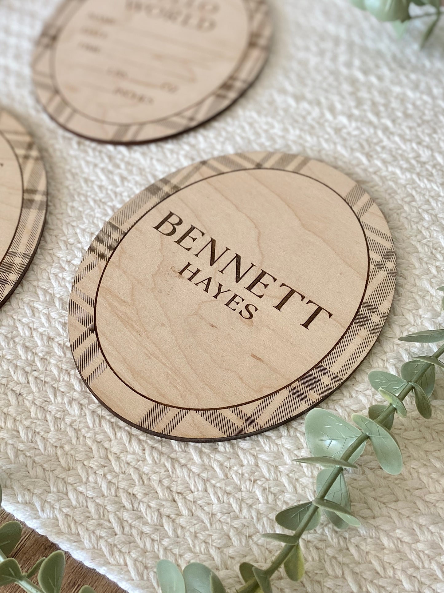 Plaid Name Birth Announcement Sign