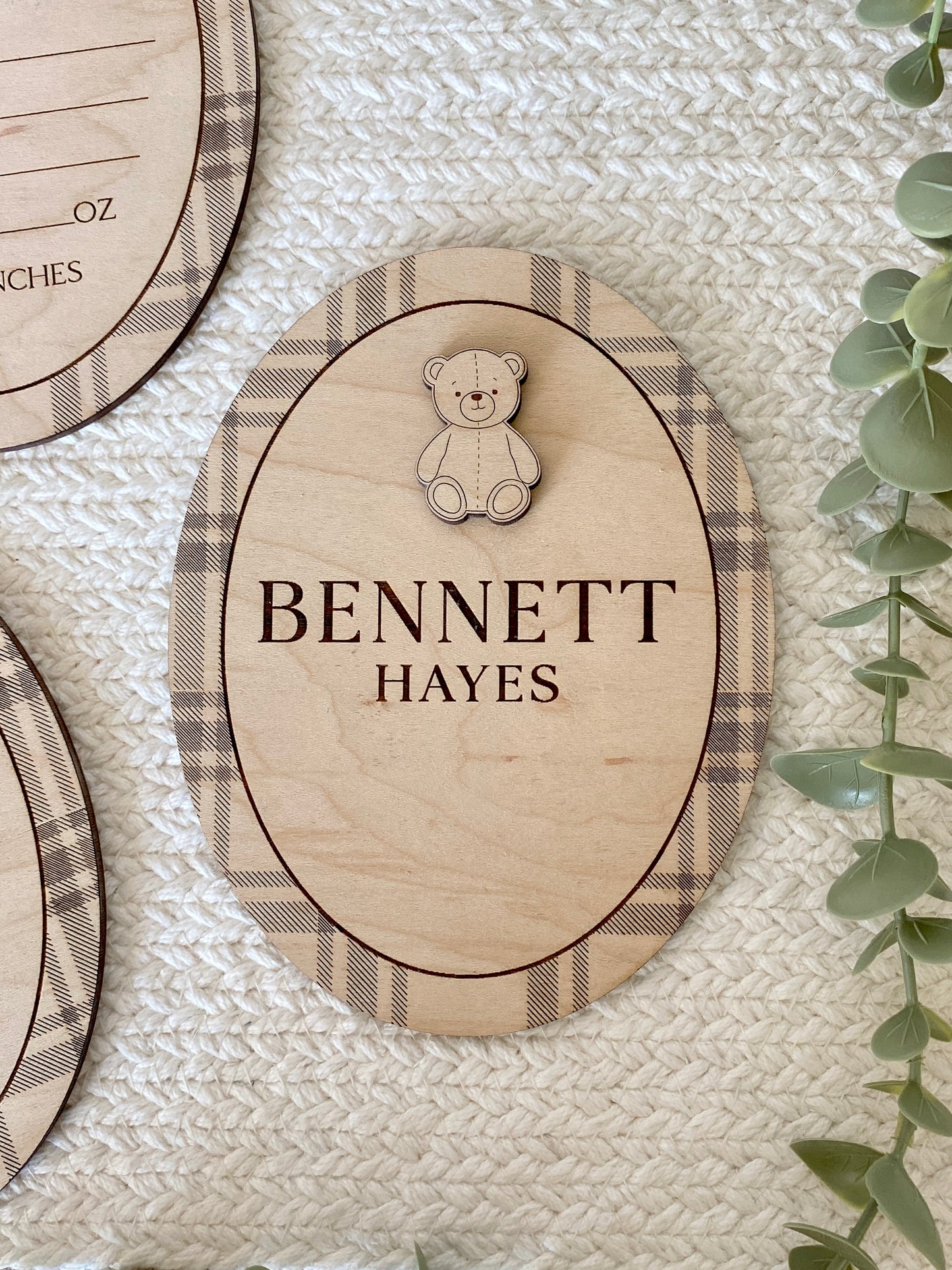Plaid Name Birth Announcement Sign