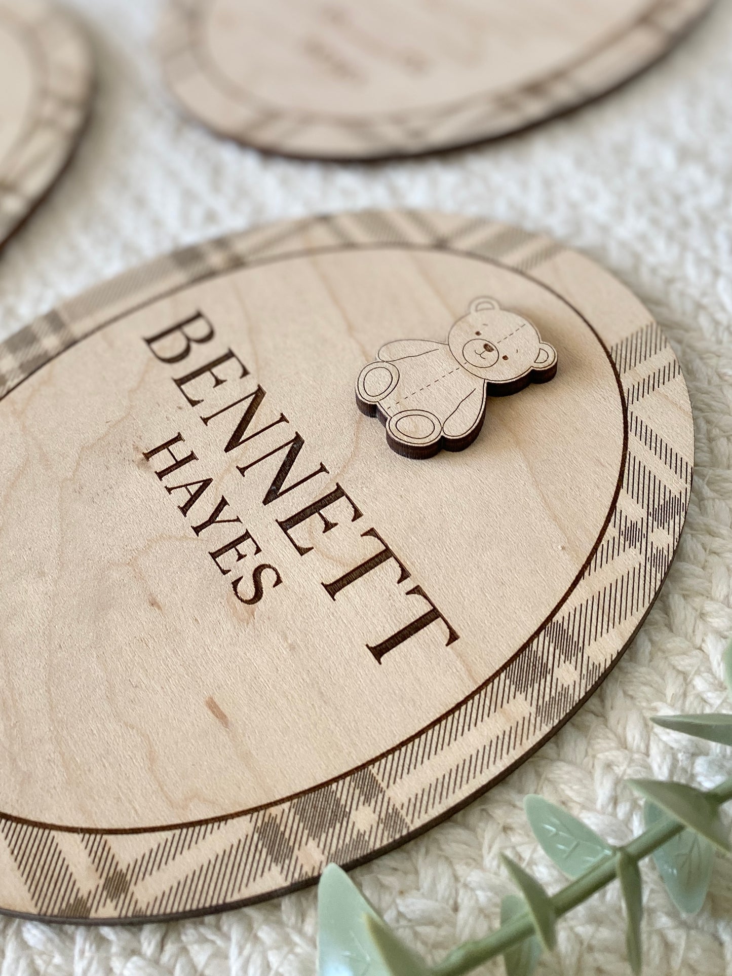 Plaid Name Birth Announcement Sign