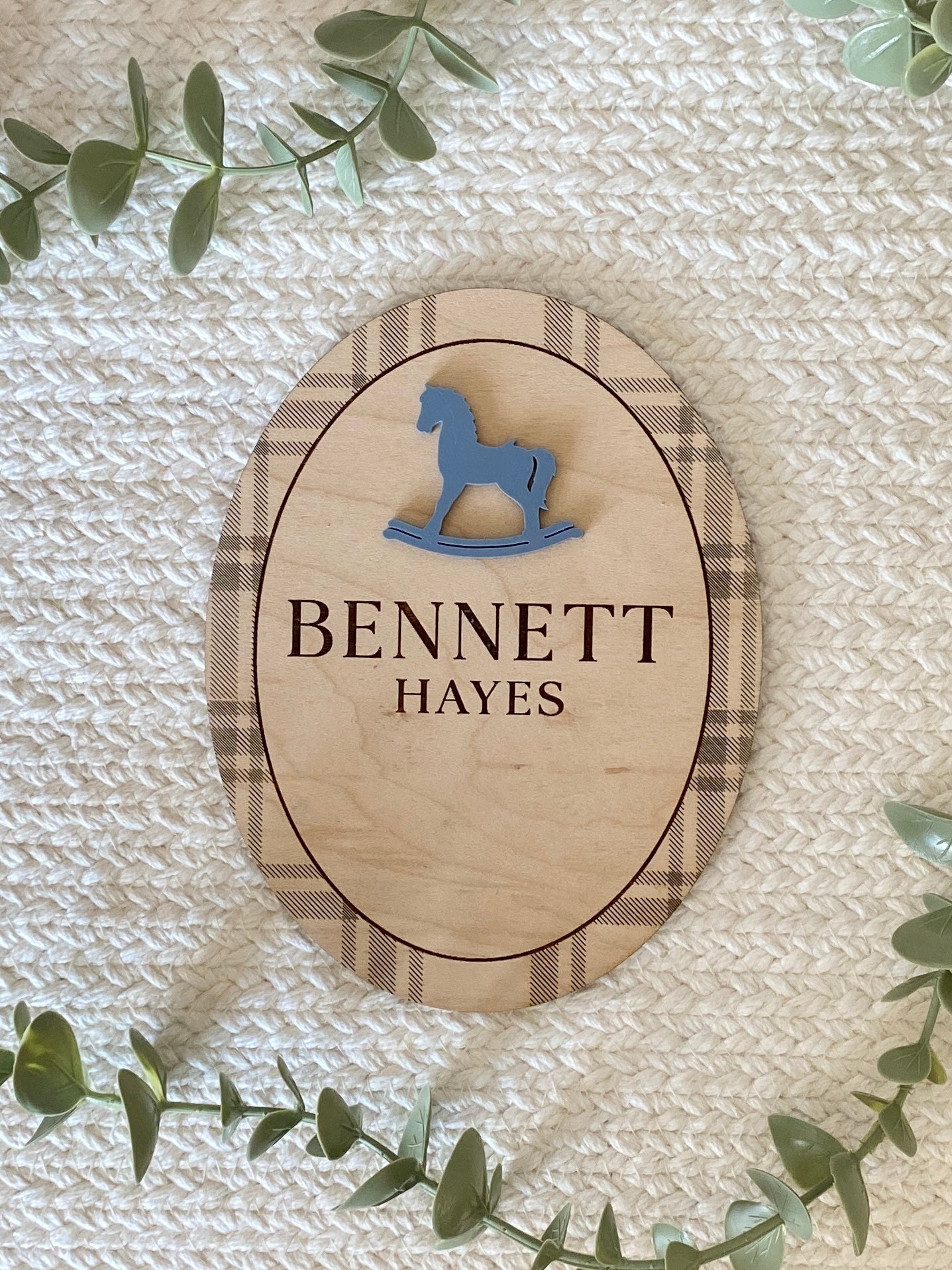 Plaid Name Birth Announcement Sign