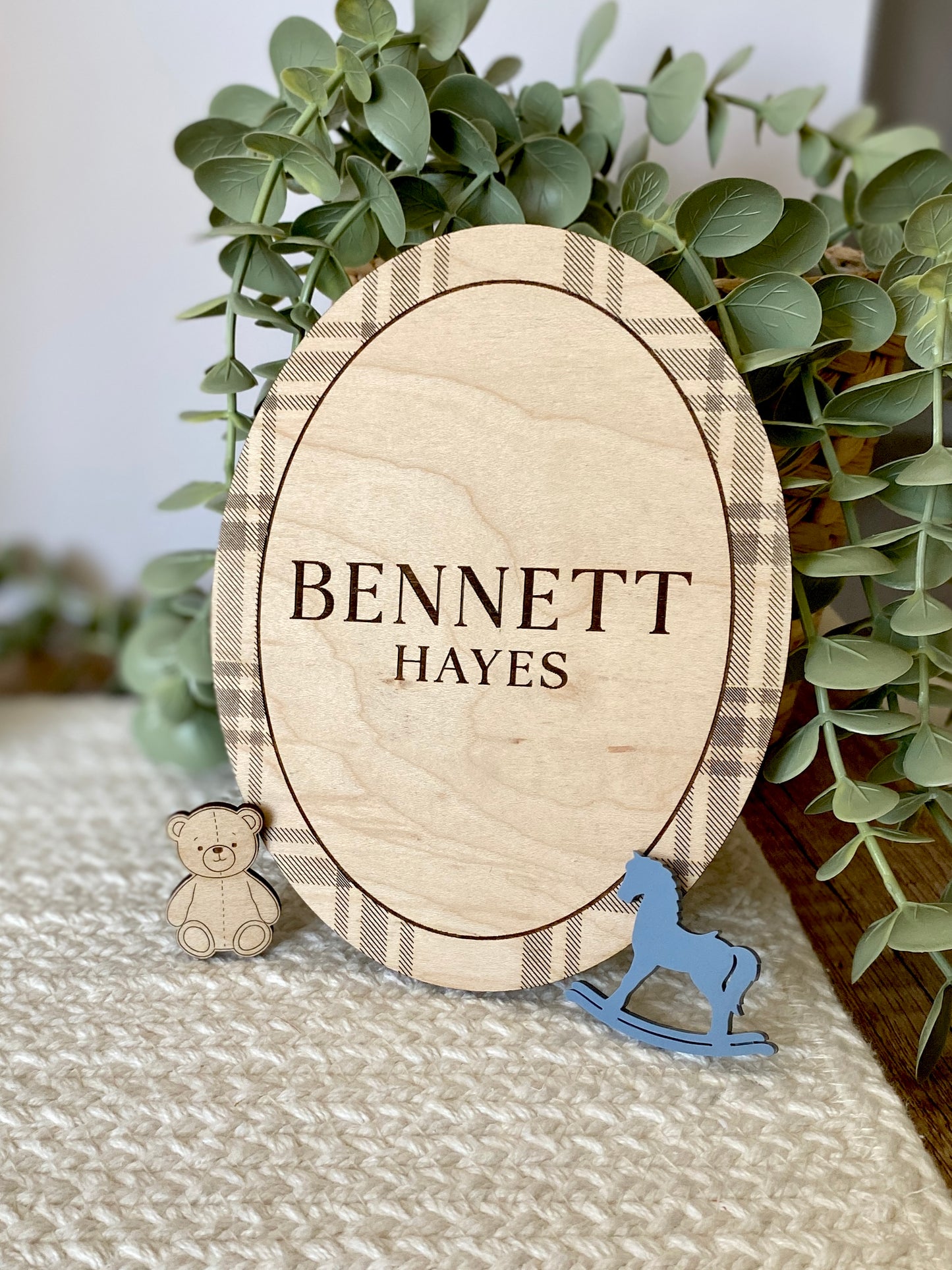 Plaid Name Birth Announcement Sign