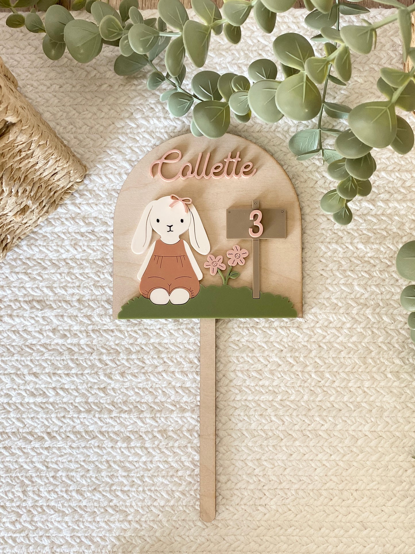 Personalized Girl Bunny Birthday Cake Topper