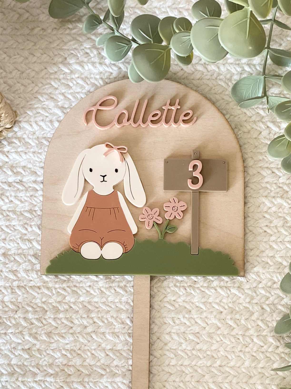 Personalized Girl Bunny Birthday Cake Topper