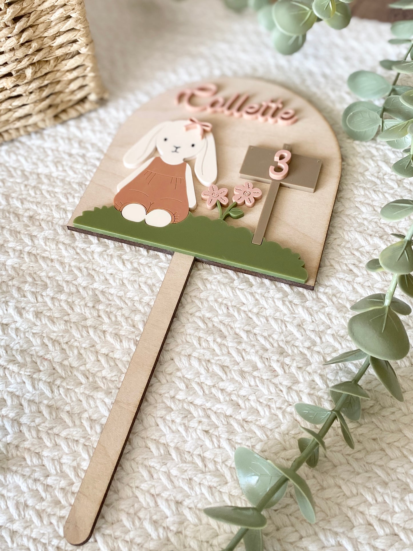 Personalized Girl Bunny Birthday Cake Topper