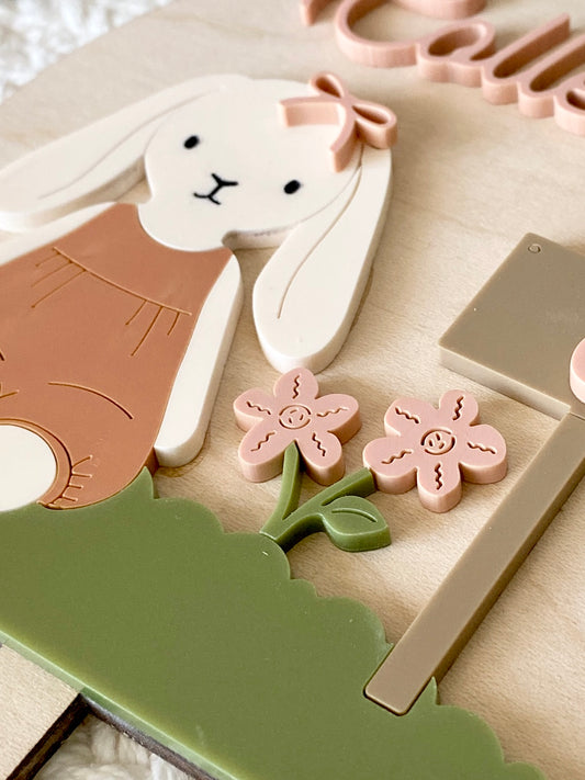 Personalized Girl Bunny Birthday Cake Topper