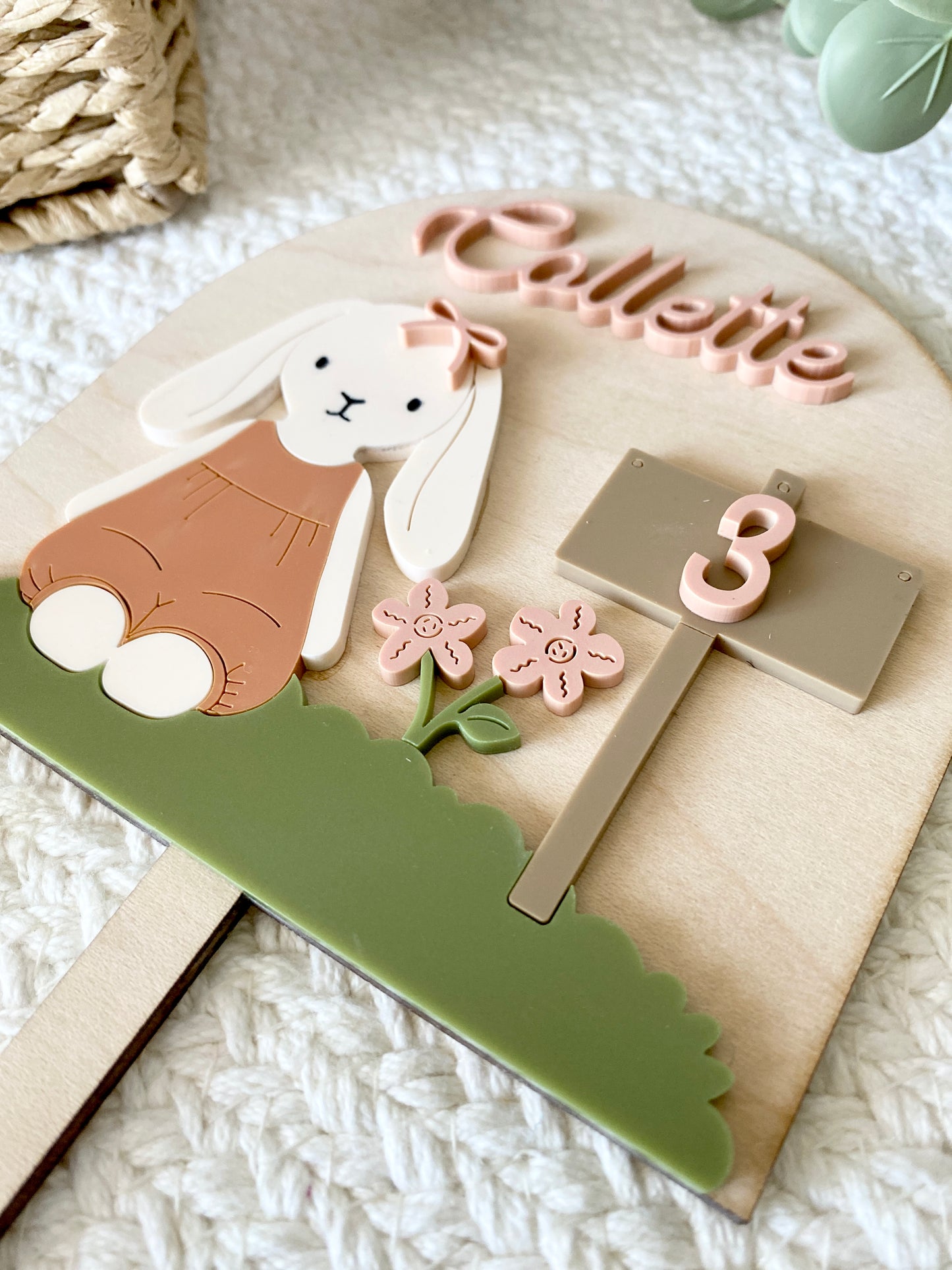 Personalized Girl Bunny Birthday Cake Topper