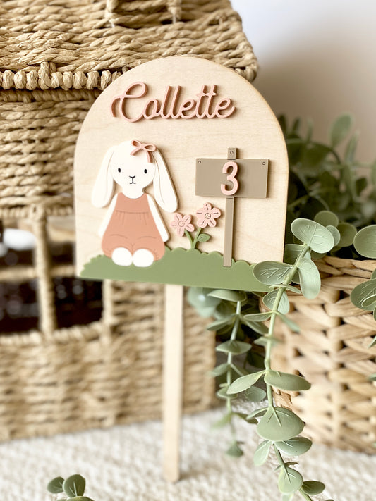 Personalized Girl Bunny Birthday Cake Topper