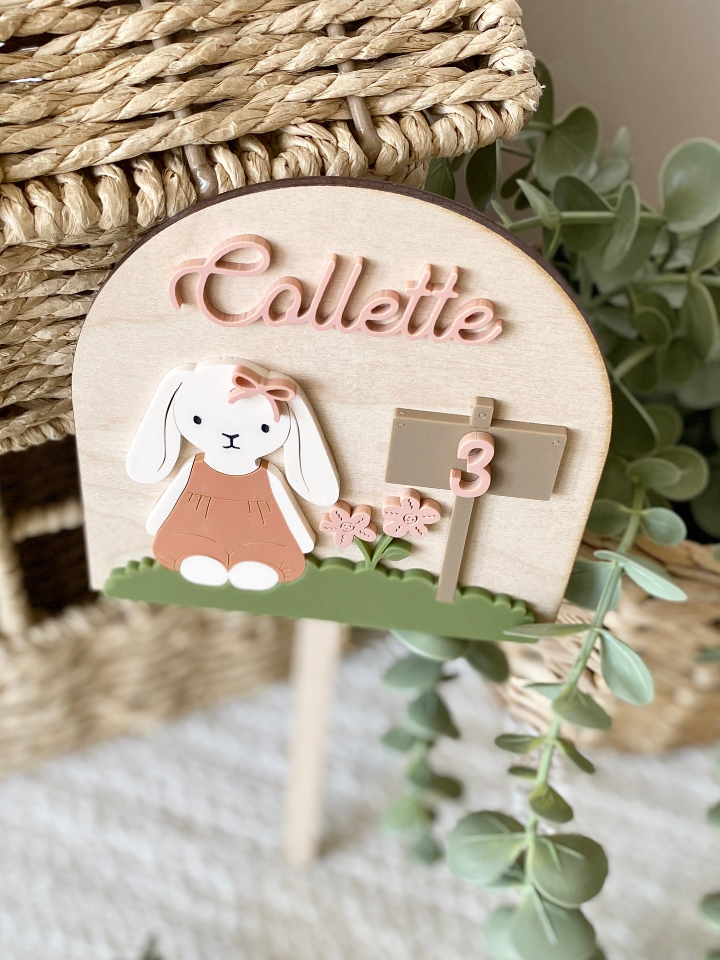 Personalized Girl Bunny Birthday Cake Topper
