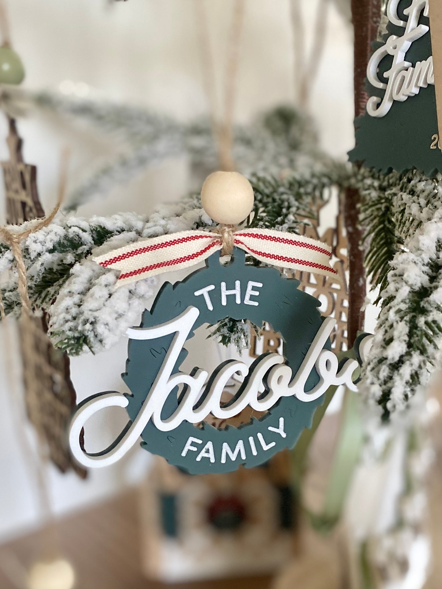Retro Family Christmas Wreath Ornament