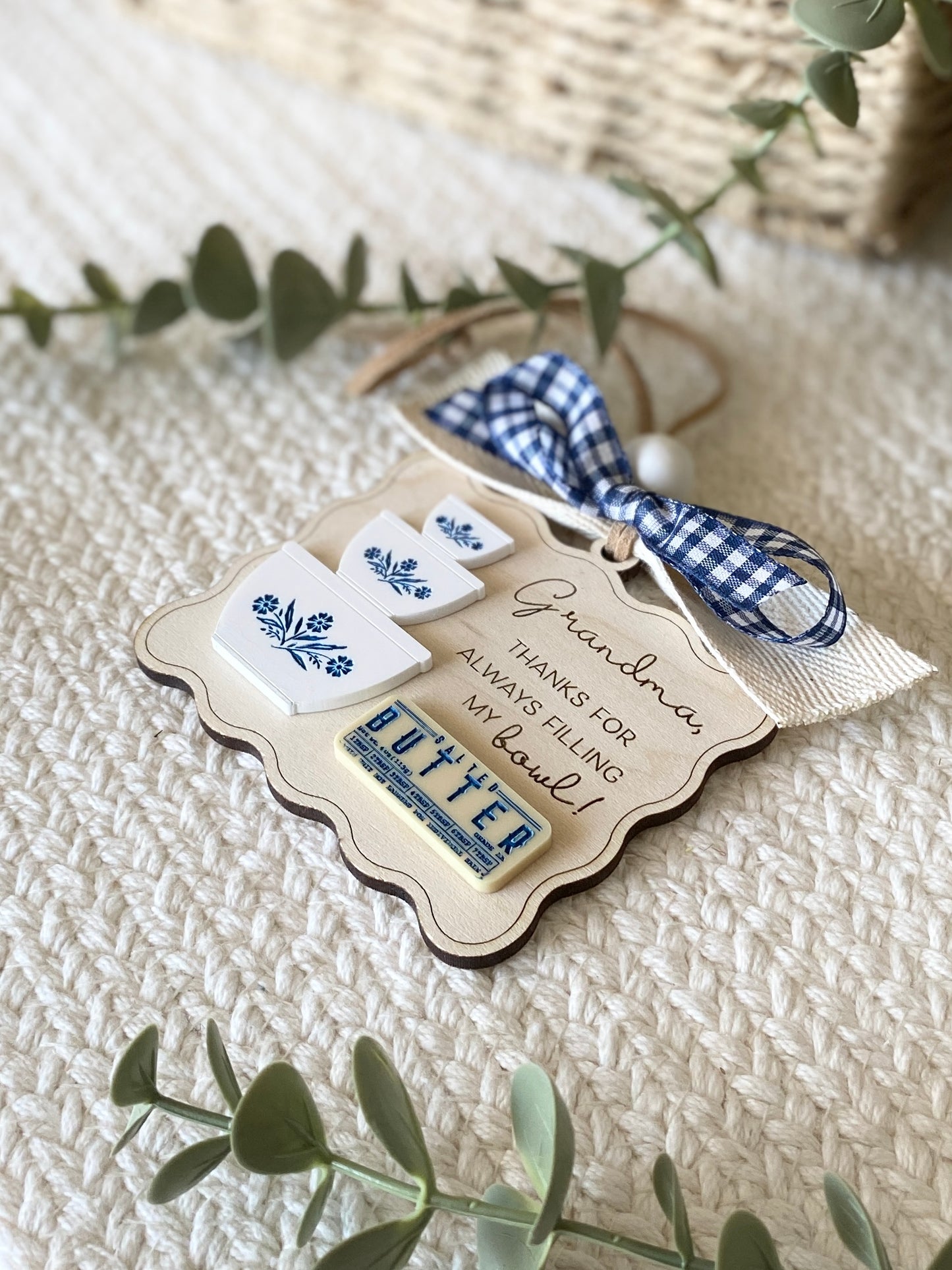 Grandma Gift Ornament or Car Charm | Personalized Style Keepsake | Wood & Acrylic