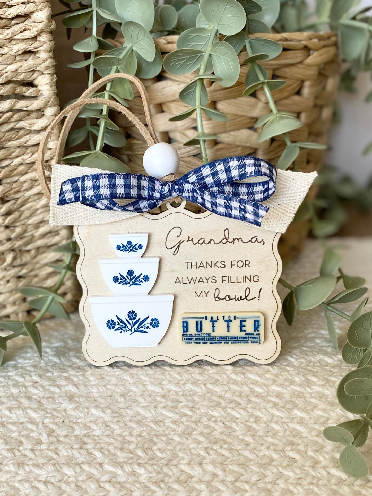 Grandma Gift Ornament or Car Charm | Personalized Style Keepsake | Wood & Acrylic