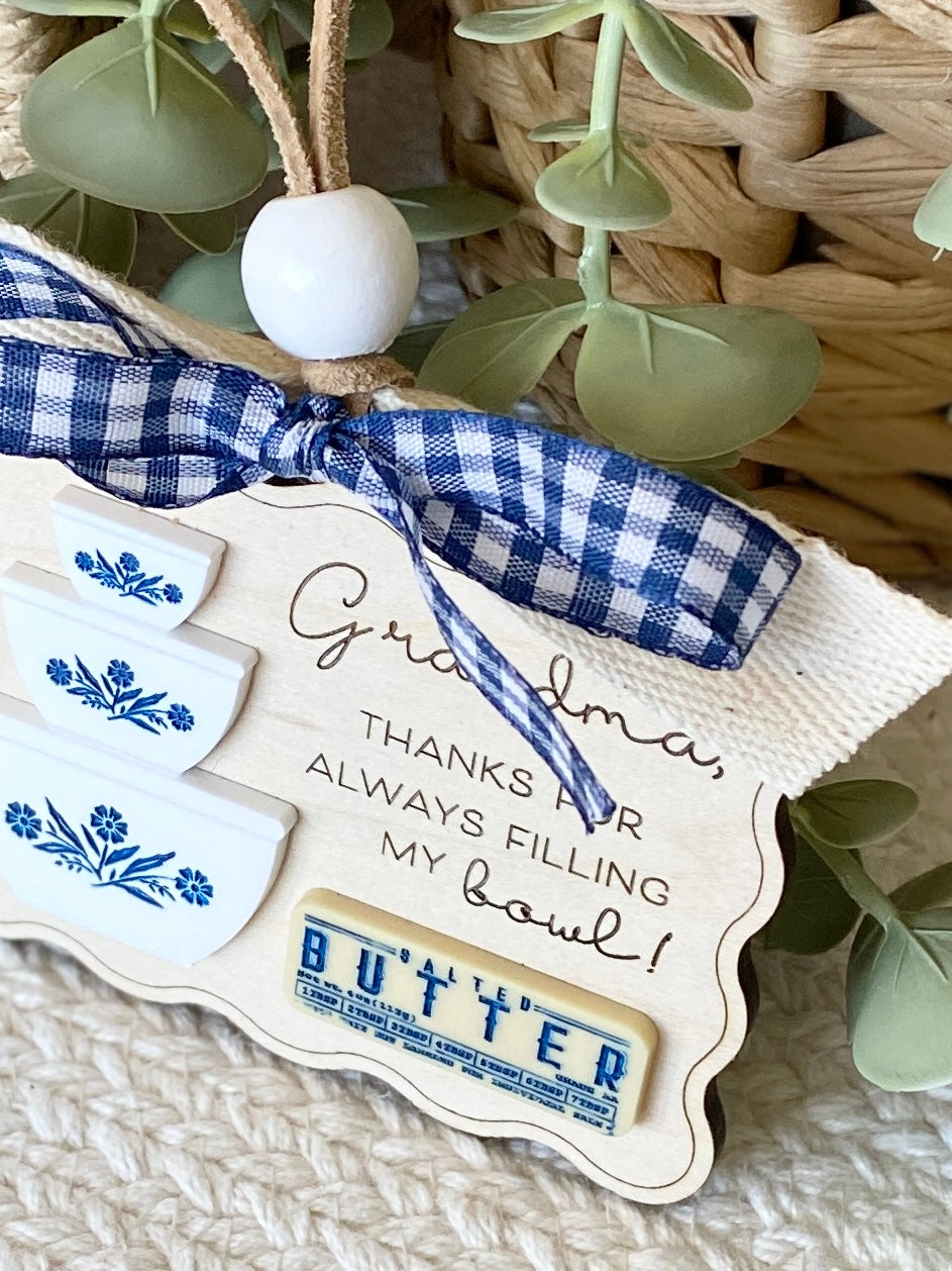 Grandma Gift Ornament or Car Charm | Personalized Style Keepsake | Wood & Acrylic