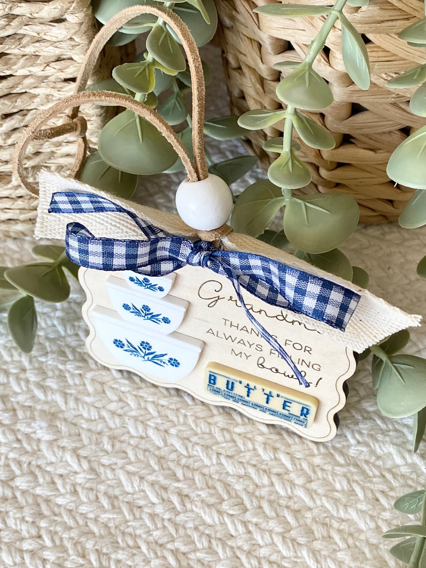 Grandma Gift Ornament or Car Charm | Personalized Style Keepsake | Wood & Acrylic