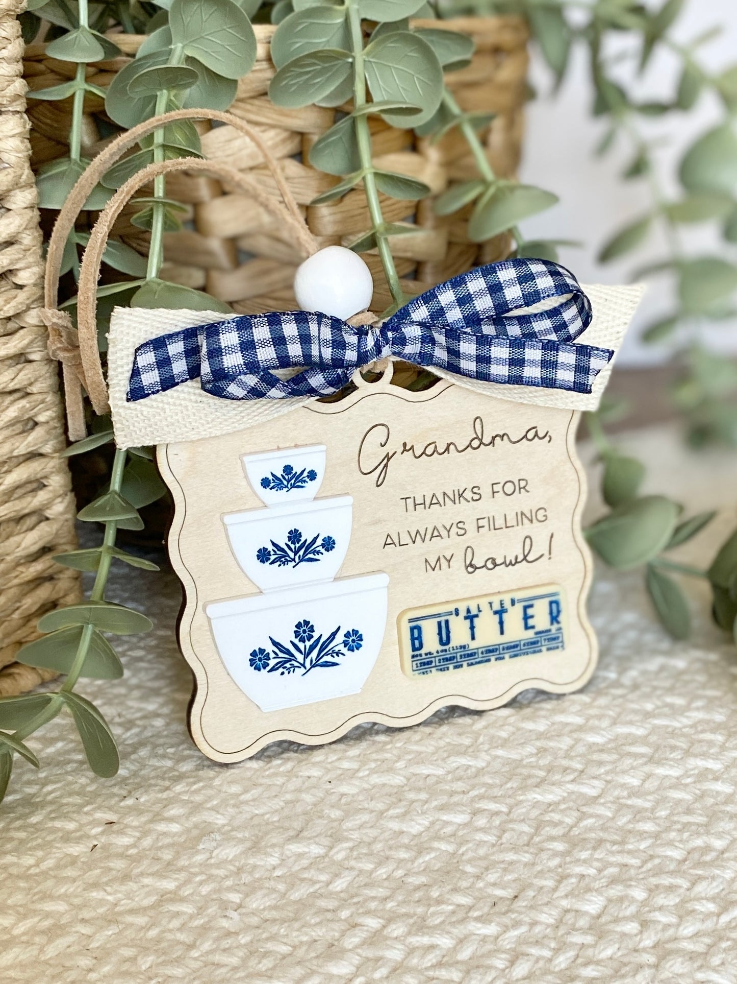 Grandma Gift Ornament or Car Charm | Personalized Style Keepsake | Wood & Acrylic