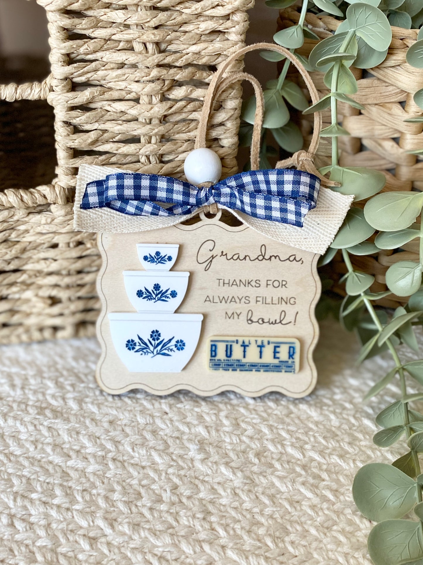 Grandma Gift Ornament or Car Charm | Personalized Style Keepsake | Wood & Acrylic