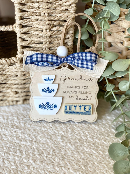 Grandma Gift Ornament or Car Charm | Personalized Style Keepsake | Wood & Acrylic