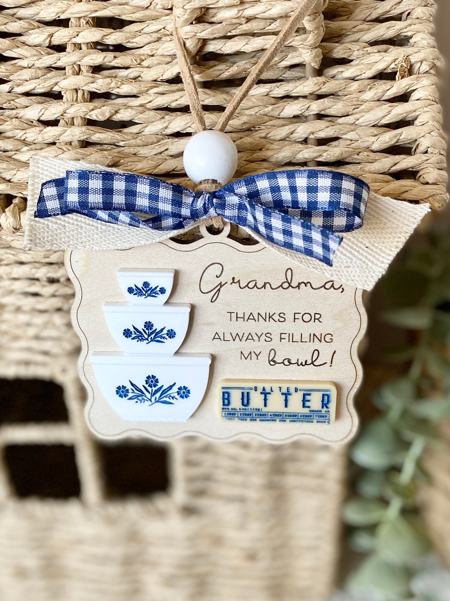 Grandma Gift Ornament or Car Charm | Personalized Style Keepsake | Wood & Acrylic