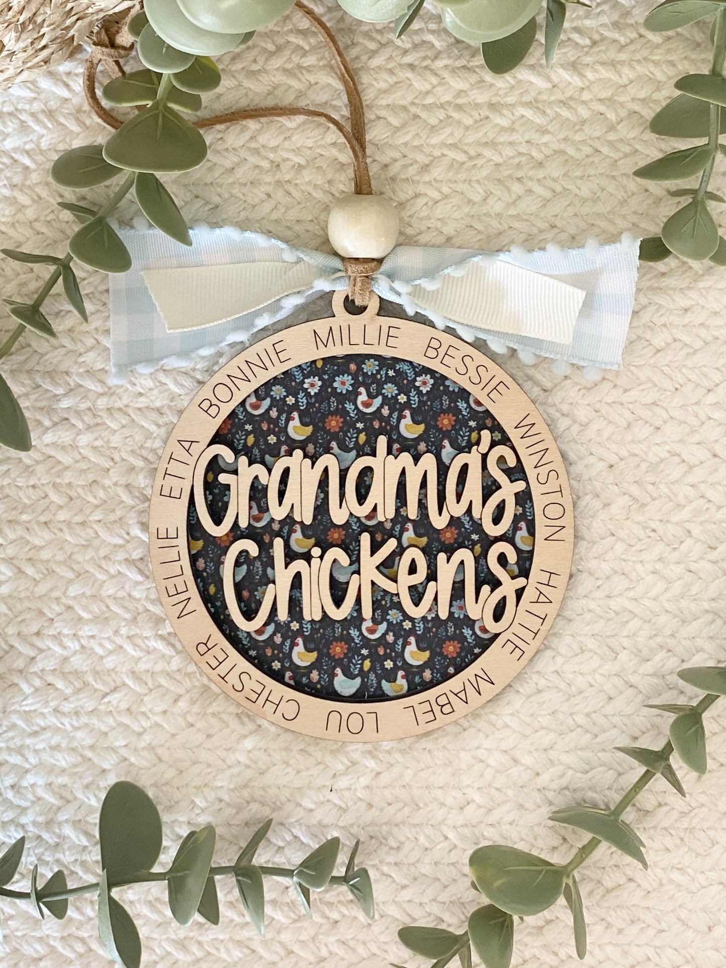 Personalized Mom or Grandma’s Chickens Ornament | Custom Chicken Lover Gift | Wood & Acrylic Keepsake