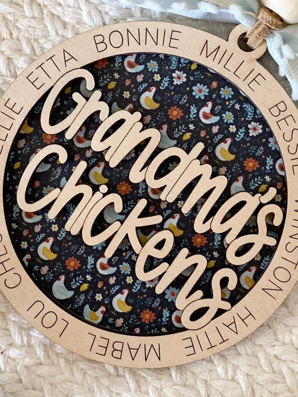 Personalized Mom or Grandma’s Chickens Ornament | Custom Chicken Lover Gift | Wood & Acrylic Keepsake