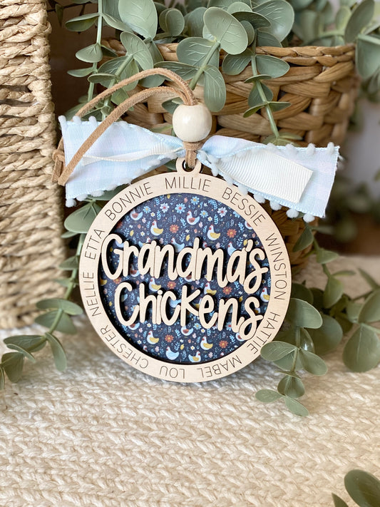 Personalized Mom or Grandma’s Chickens Ornament | Custom Chicken Lover Gift | Wood & Acrylic Keepsake