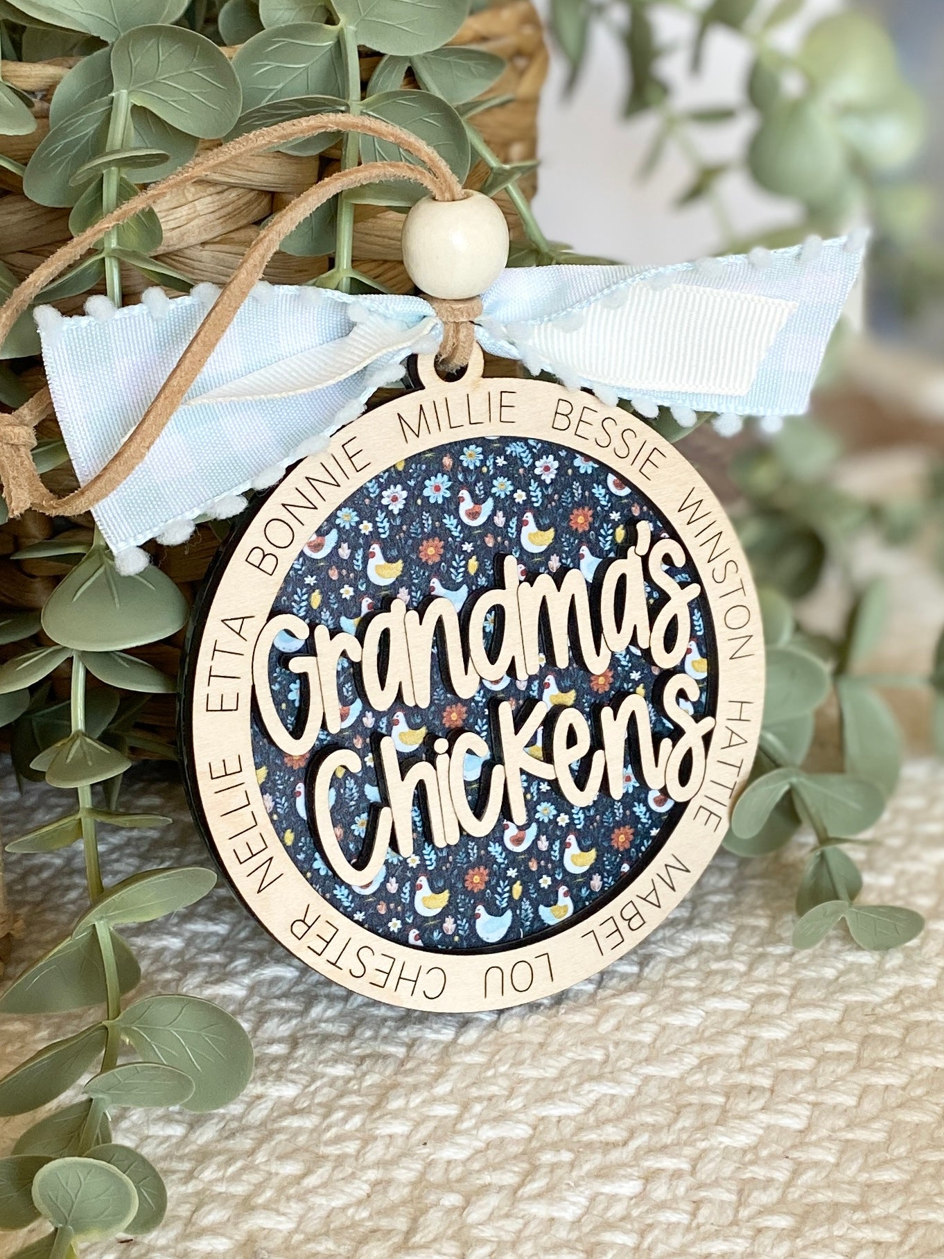 Personalized Mom or Grandma’s Chickens Ornament | Custom Chicken Lover Gift | Wood & Acrylic Keepsake