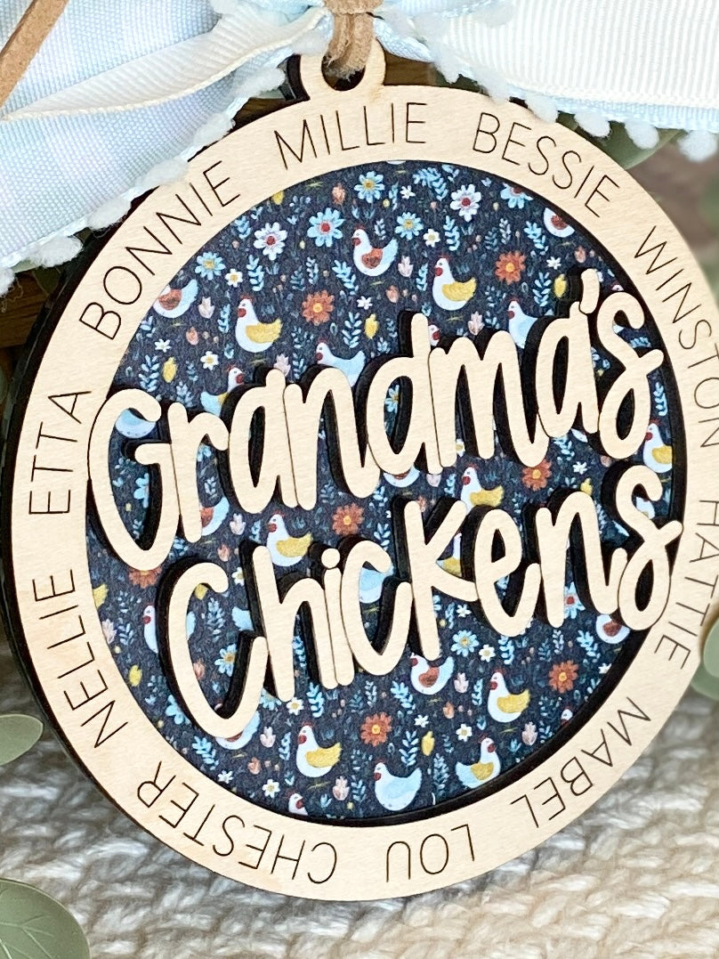 Personalized Mom or Grandma’s Chickens Ornament | Custom Chicken Lover Gift | Wood & Acrylic Keepsake