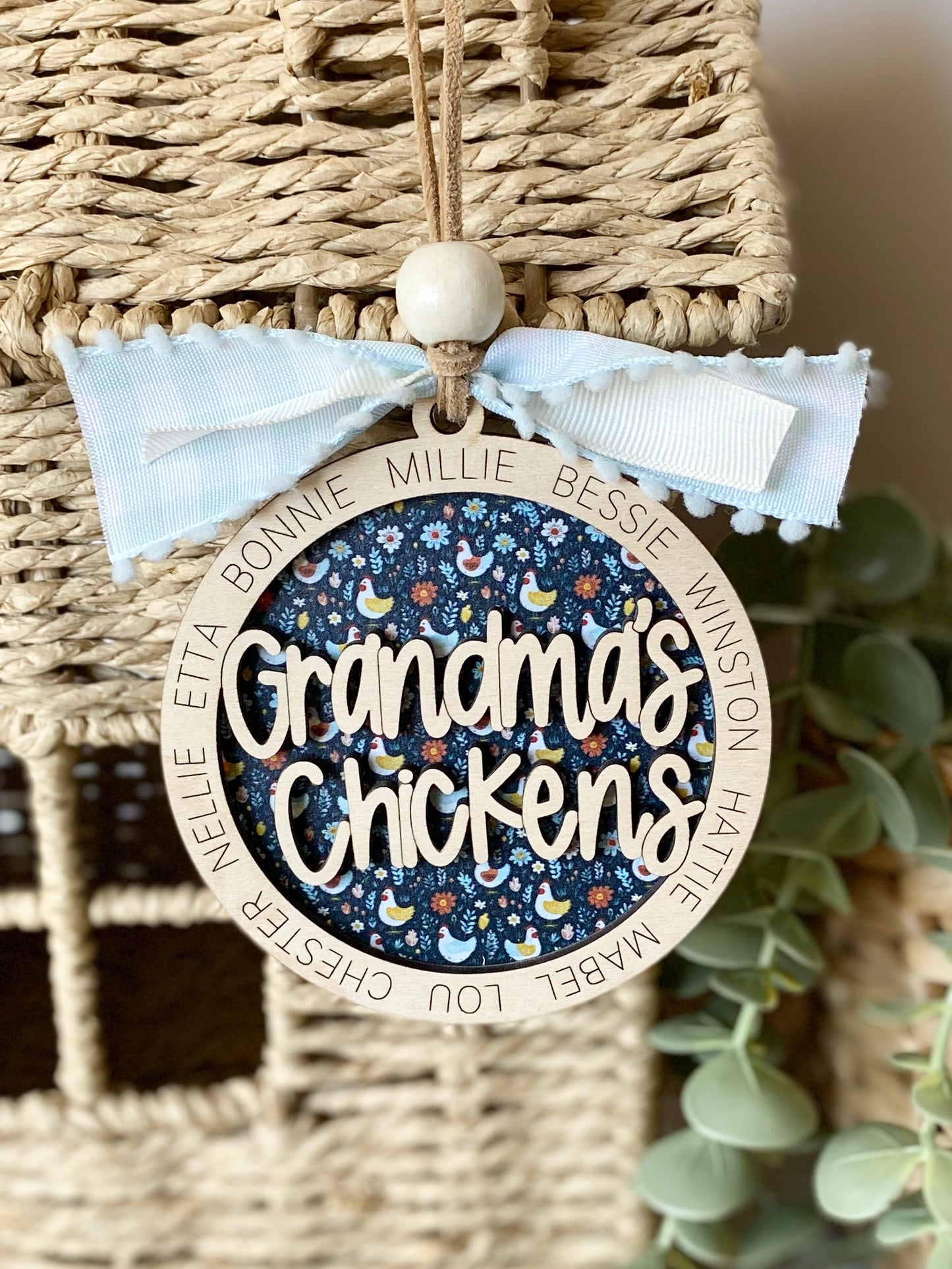 Personalized Mom or Grandma’s Chickens Ornament | Custom Chicken Lover Gift | Wood & Acrylic Keepsake