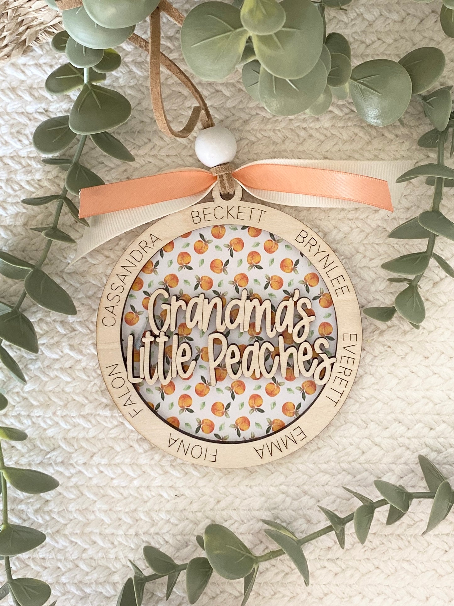 Personalized Grandma’s Little Peaches Ornament | Custom Grandma Gift | Wood & Acrylic Keepsake