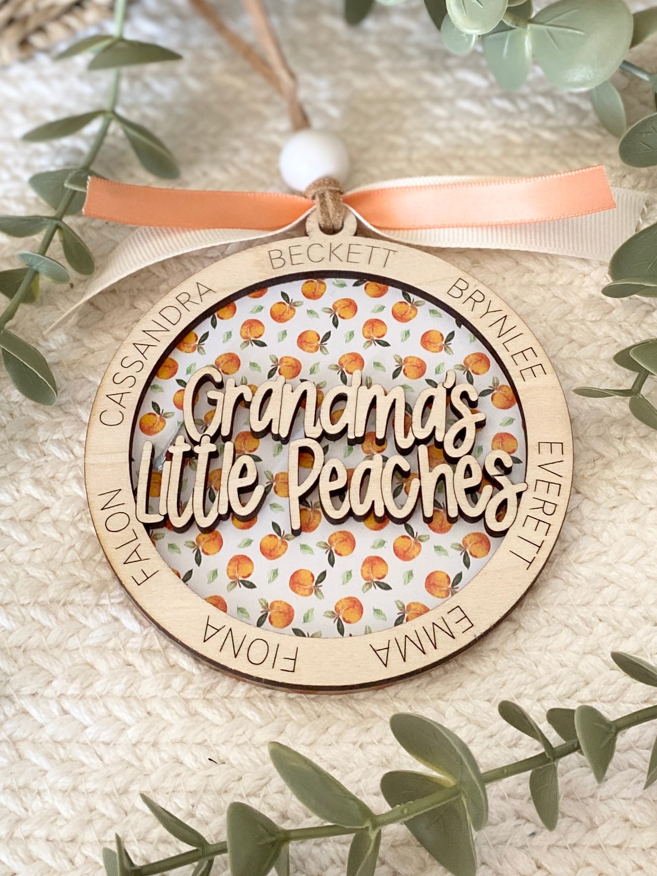 Personalized Grandma’s Little Peaches Ornament | Custom Grandma Gift | Wood & Acrylic Keepsake