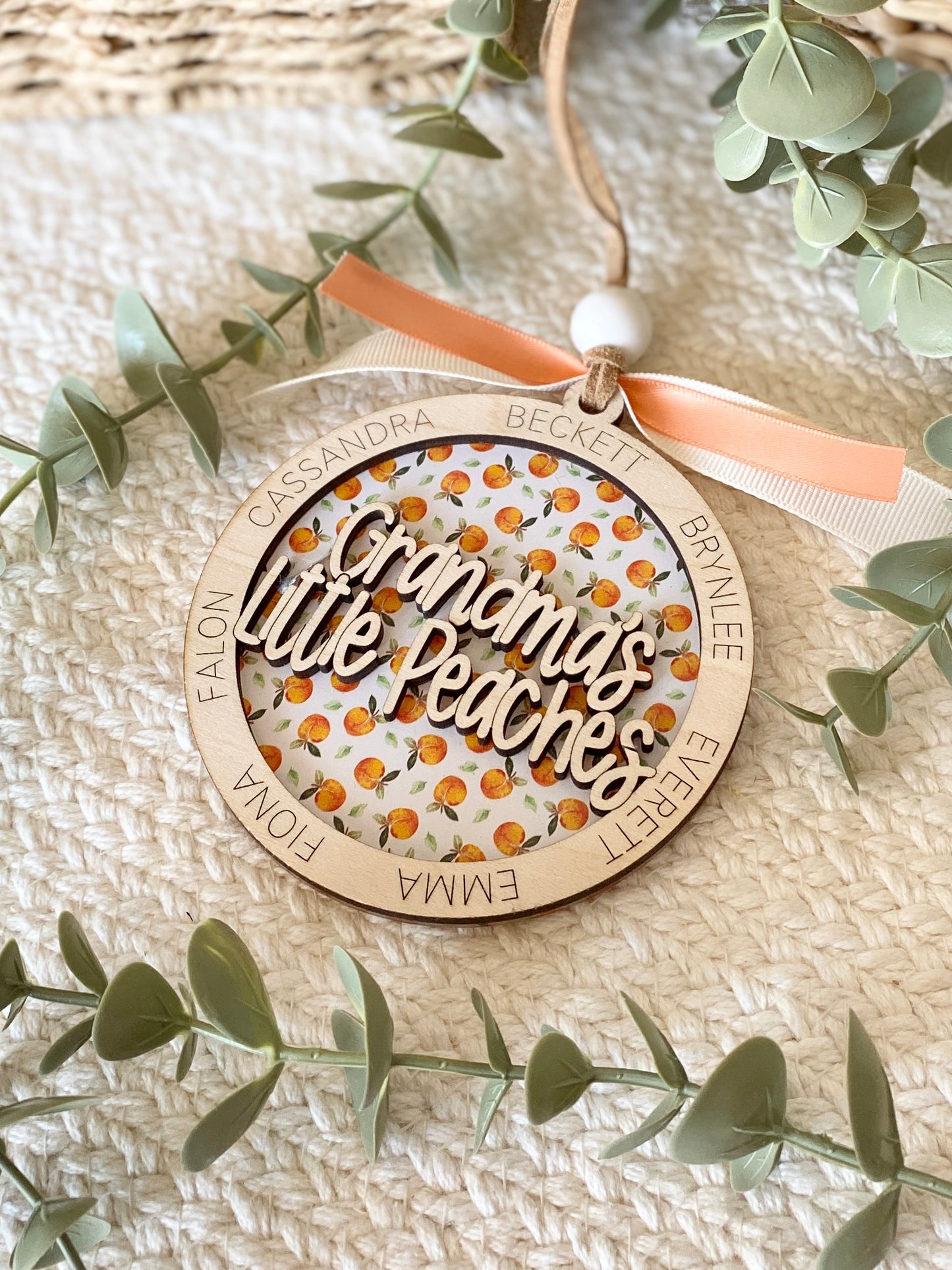 Personalized Grandma’s Little Peaches Ornament | Custom Grandma Gift | Wood & Acrylic Keepsake