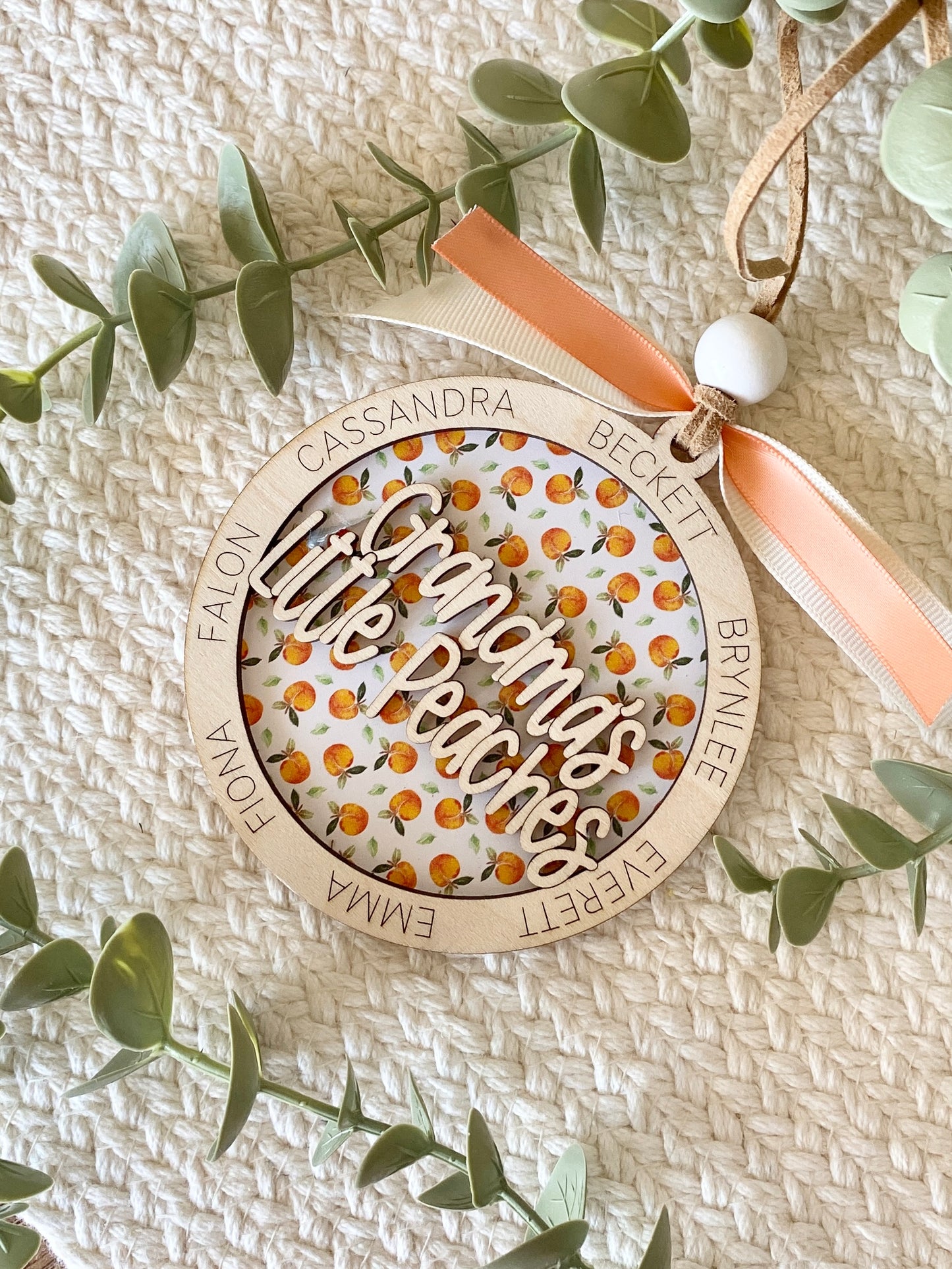Personalized Grandma’s Little Peaches Ornament | Custom Grandma Gift | Wood & Acrylic Keepsake