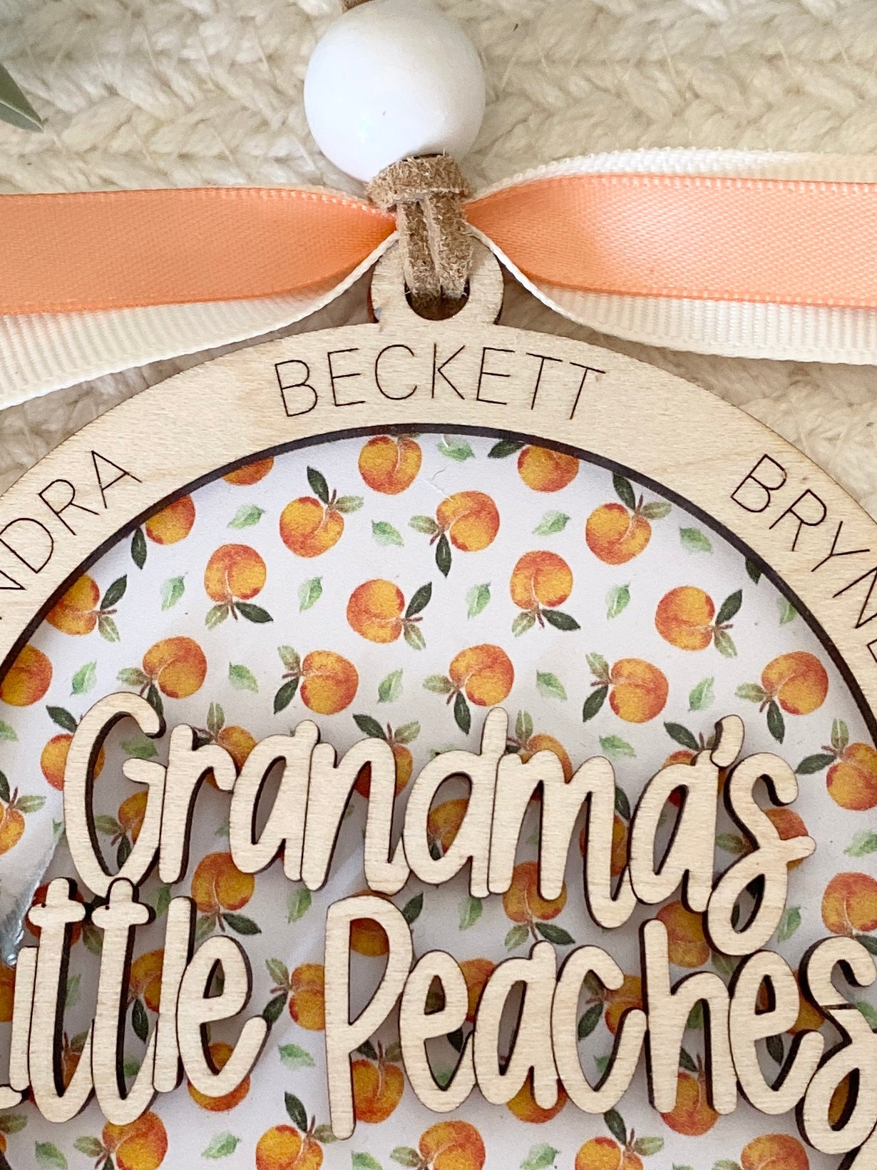 Personalized Grandma’s Little Peaches Ornament | Custom Grandma Gift | Wood & Acrylic Keepsake