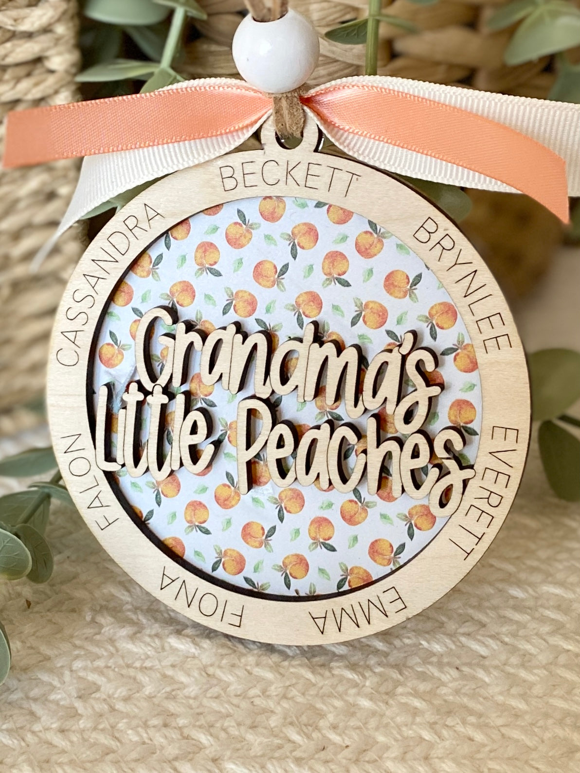 Personalized Grandma’s Little Peaches Ornament | Custom Grandma Gift | Wood & Acrylic Keepsake