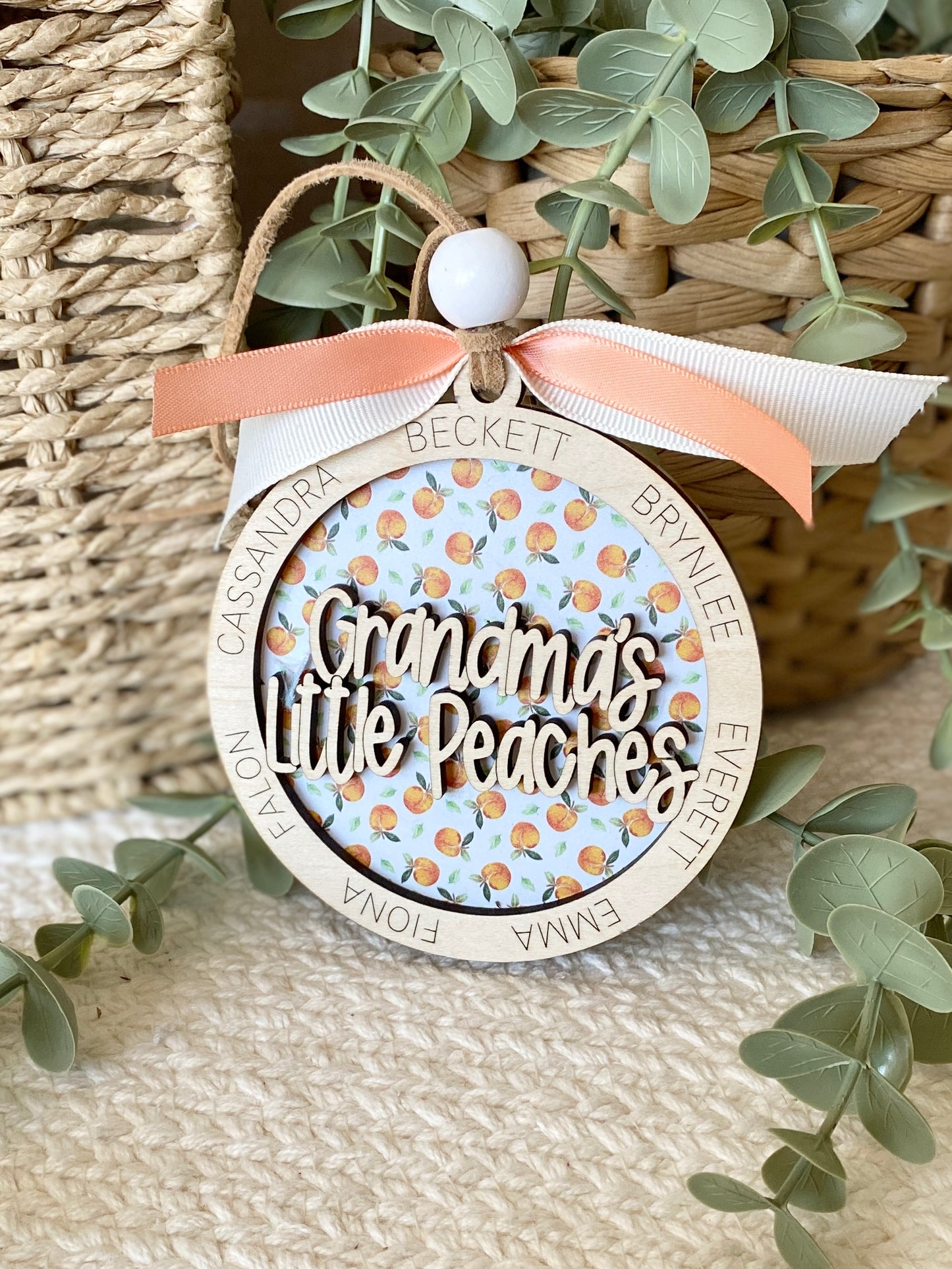 Personalized Grandma’s Little Peaches Ornament | Custom Grandma Gift | Wood & Acrylic Keepsake
