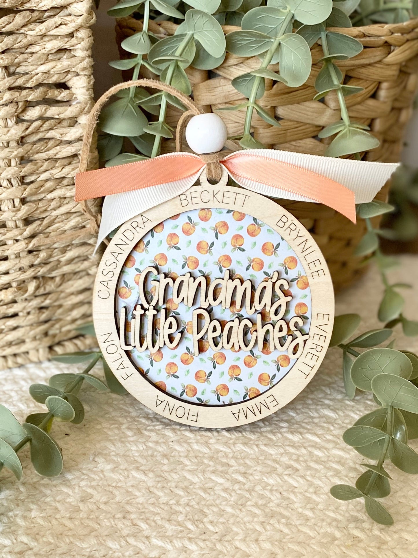 Personalized Grandma’s Little Peaches Ornament | Custom Grandma Gift | Wood & Acrylic Keepsake