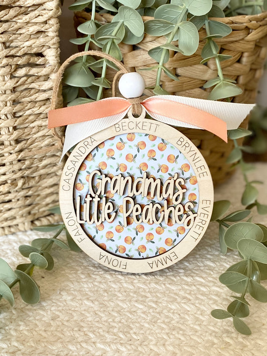 Personalized Grandma’s Little Peaches Ornament | Custom Grandma Gift | Wood & Acrylic Keepsake