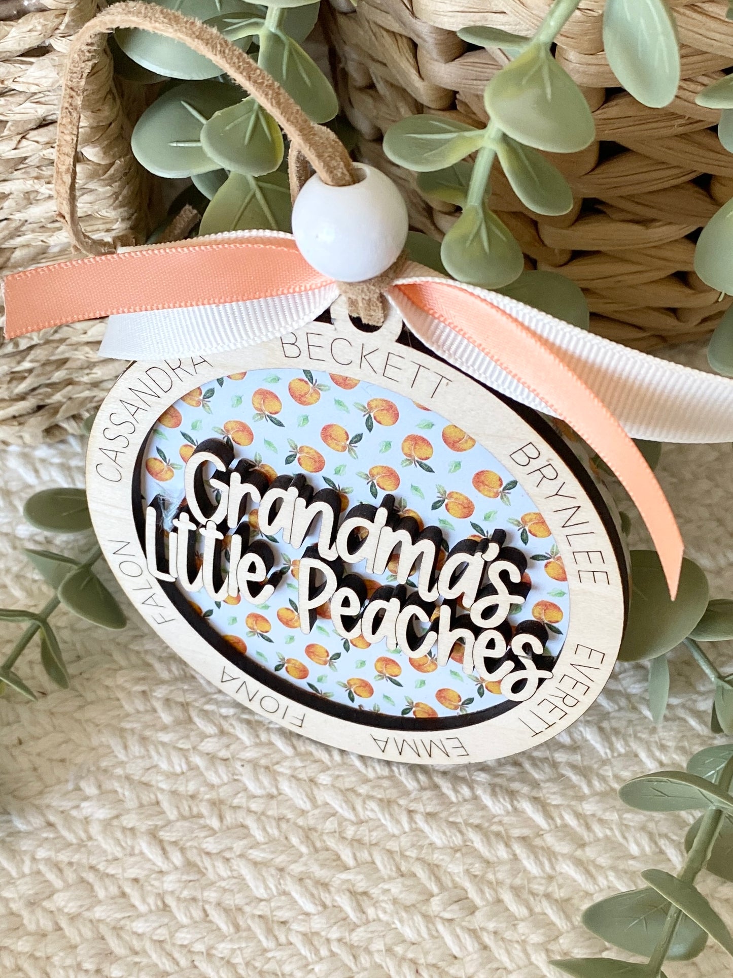 Personalized Grandma’s Little Peaches Ornament | Custom Grandma Gift | Wood & Acrylic Keepsake